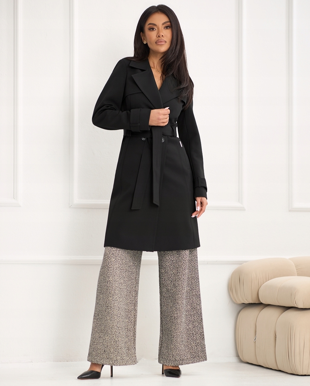 Zartex dámský trenčkotový kabát bez kapuce Mia černý SS26 velikost 44