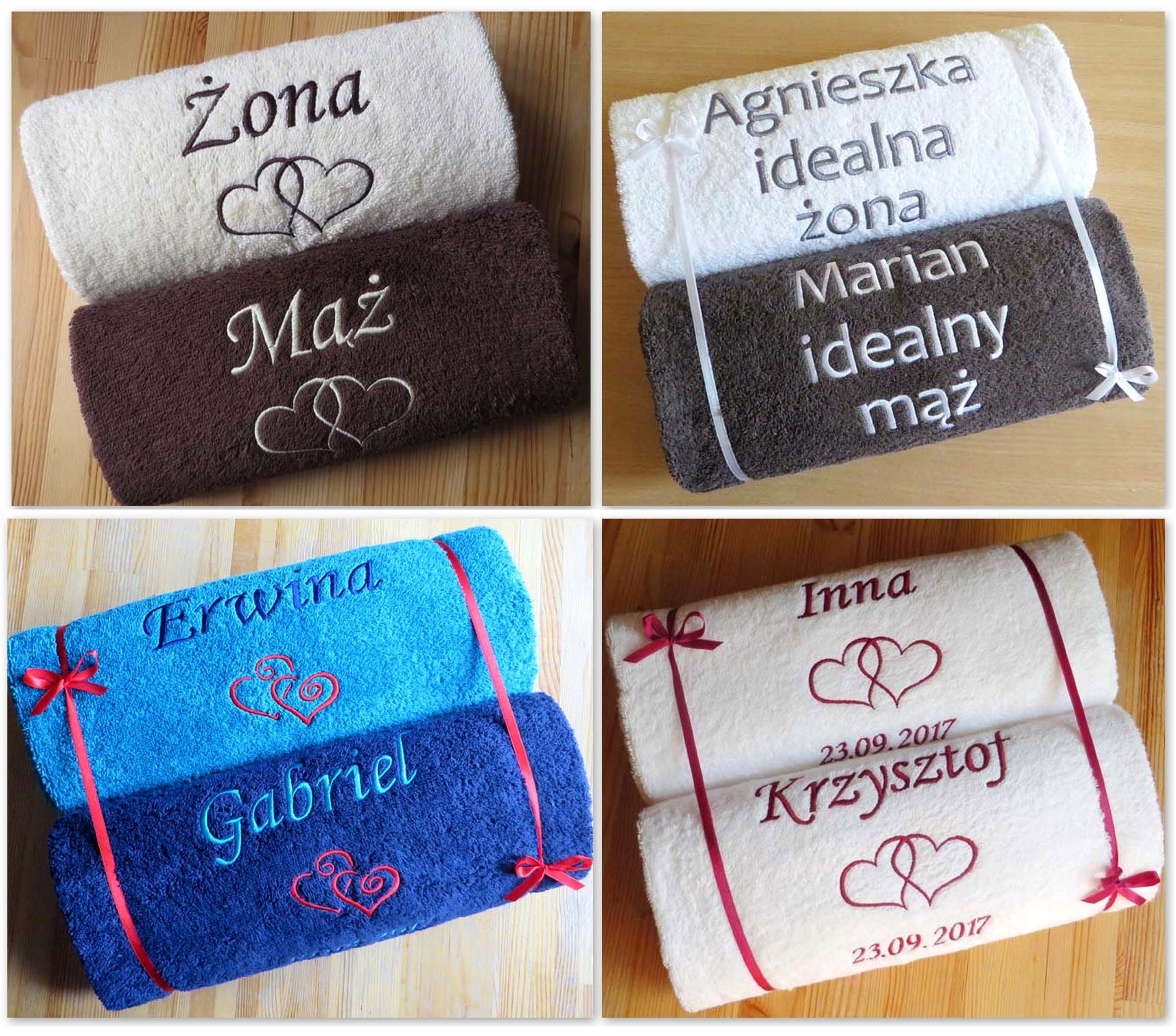 Ręczniki z NAPISEM haft IMIĘ prezent ŚLUB ROCZNICA Informacje dodatkowe Wykonanie haftu w cenie