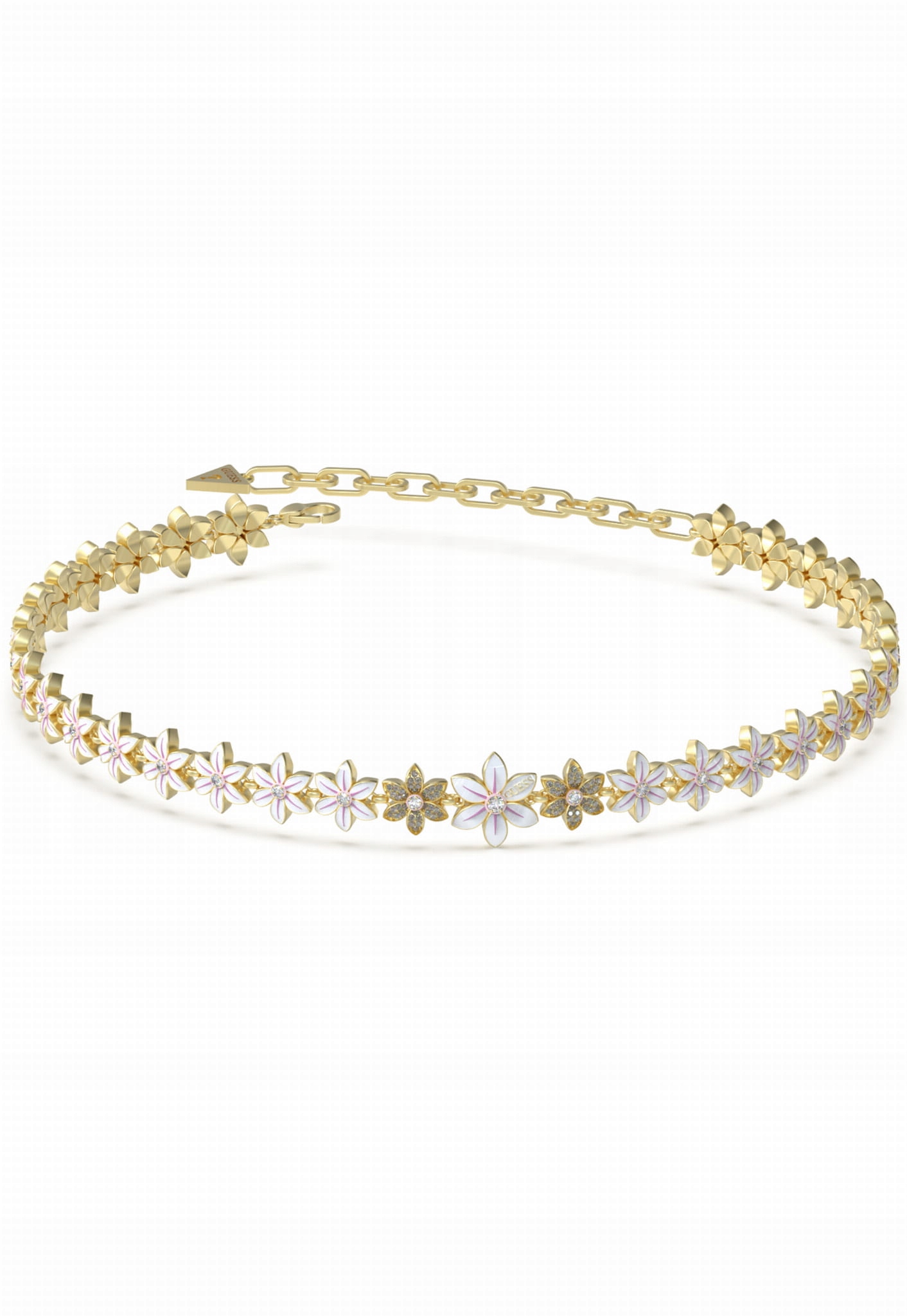 Náhrdelník Guess Bílý Lotus Bílé Květy zirkon ocel zlatý nastavitelný