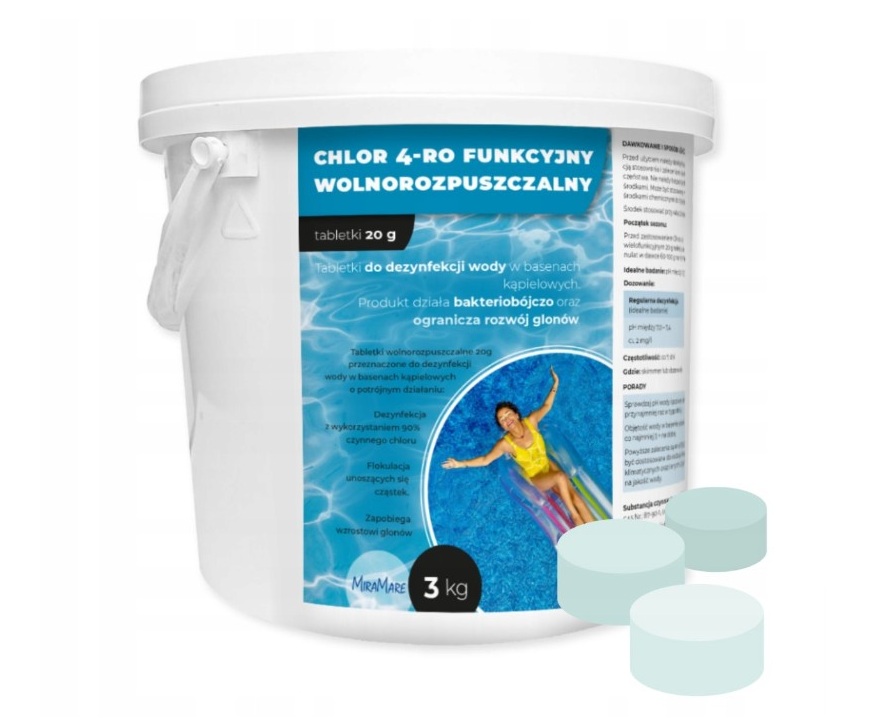 Chlor Tabletki 20g 4-funkcyjny przedłużone działanie do Basenu 3KG Miramare