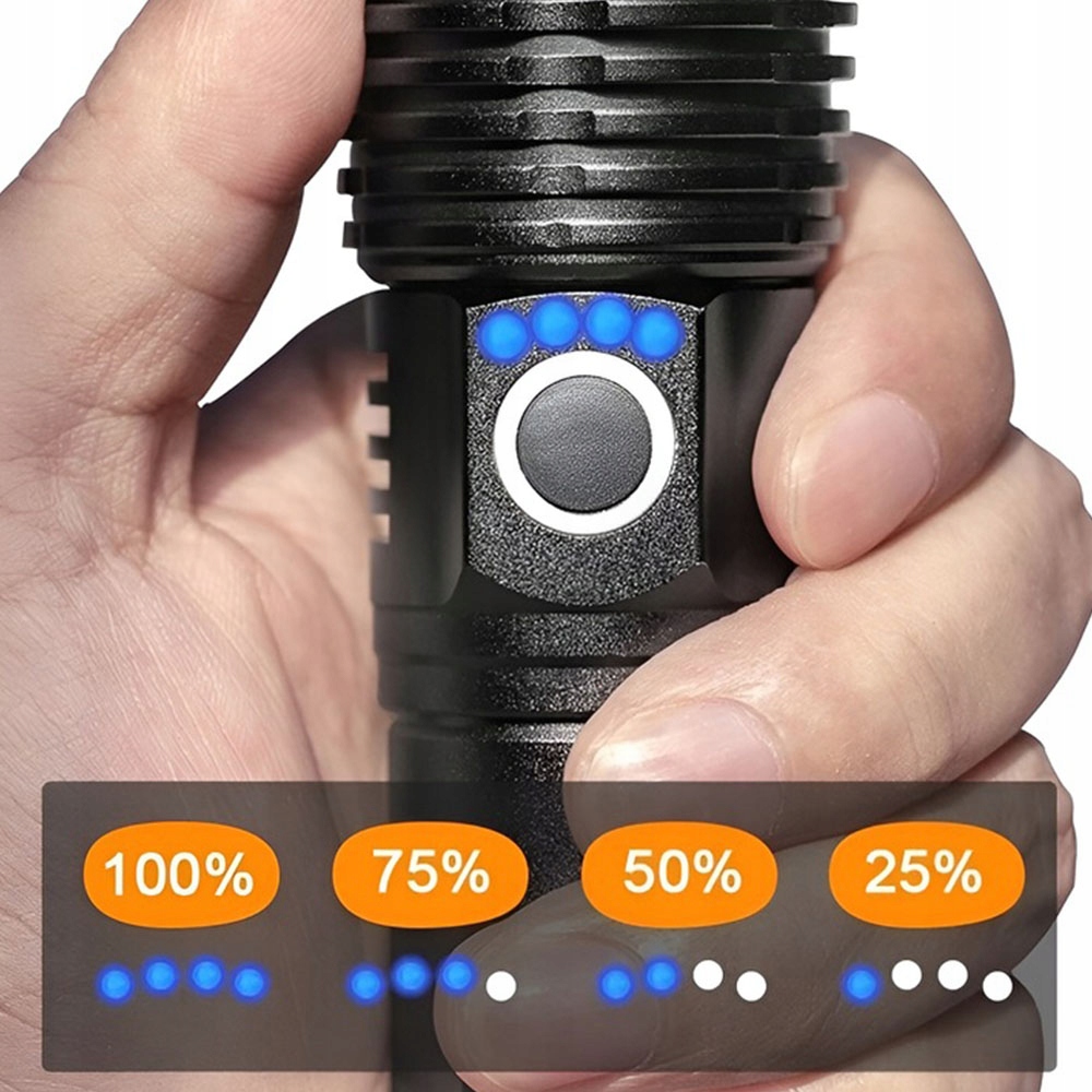 MOCNA LATARKA TAKTYCZNA LED USB WOJSKOWA AKUMULATOR ZOOM NA BIWAK KEMPING Marka inna marka