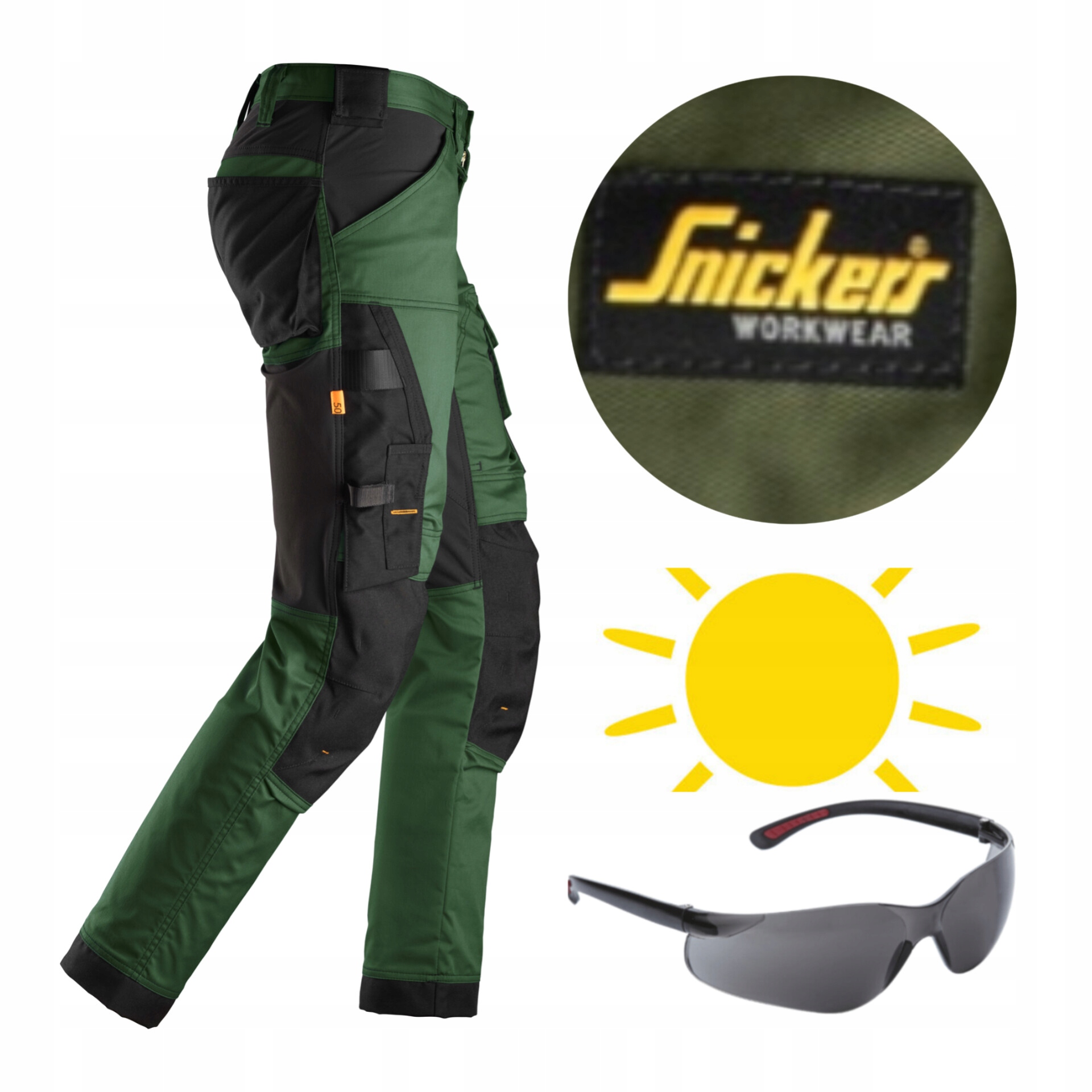 Pracovní kalhoty Snickers Stretch AllroundWork 6341 brýle zelené 46