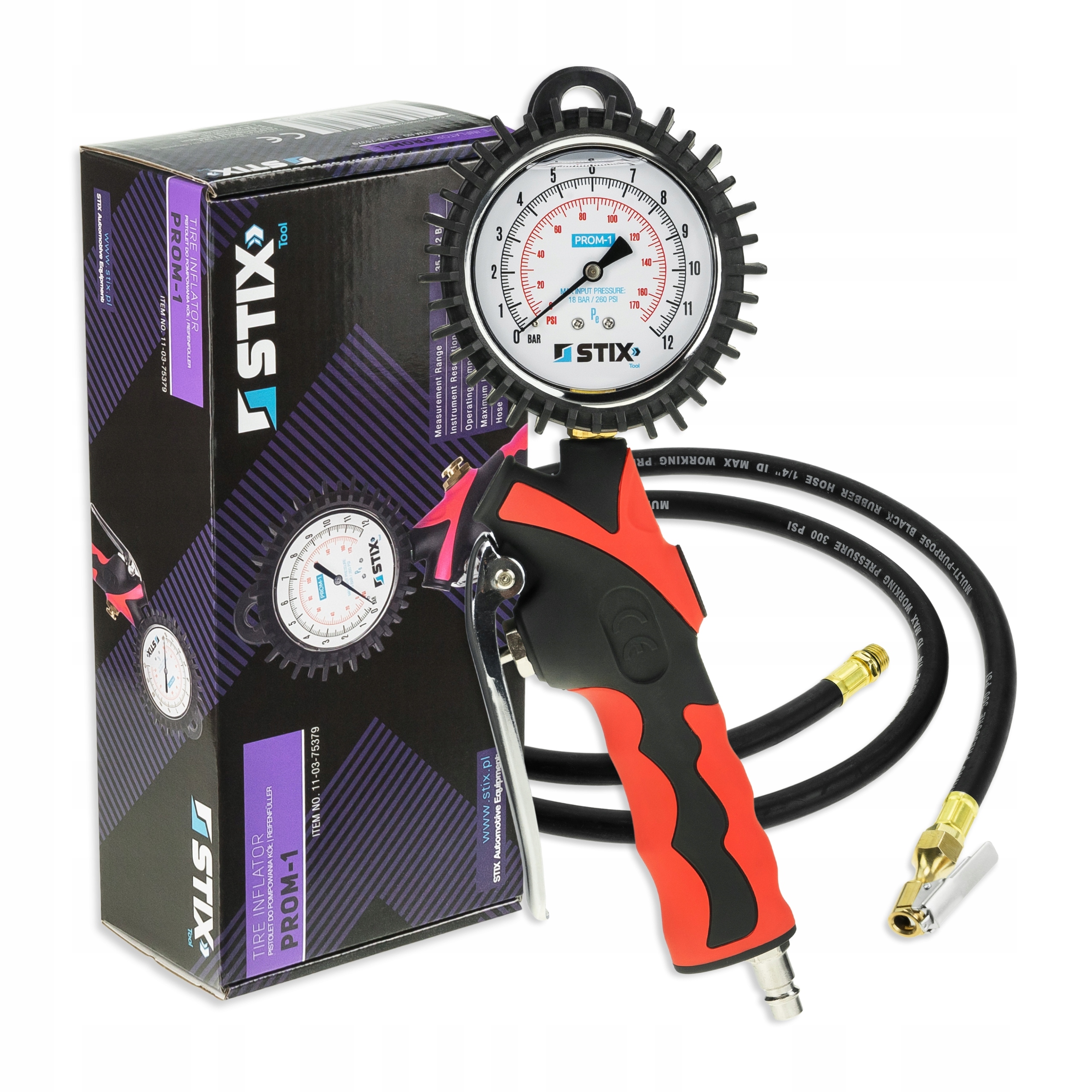 Pistole Na Nafukování Kol A Pneumatik S Analogovým Manometrem 12BAR PROM-1 Stix