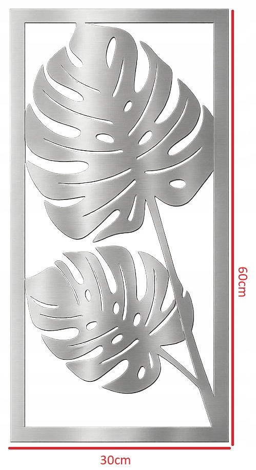 Moderní nástěnná dekorace Monstera nerezová ocel 60x30 cm Glamour Loft
