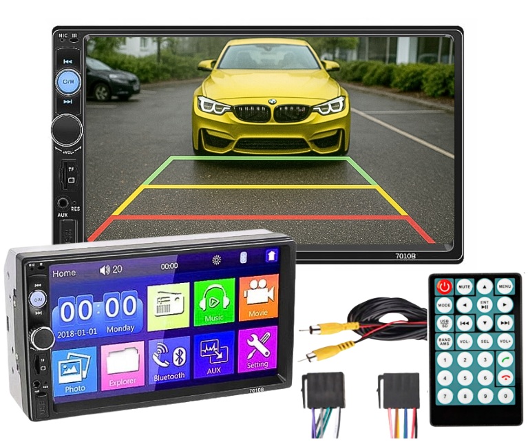 Radioodtwarzacz samochodowy 2-DIN dotykowy Bluetooth z pilotem