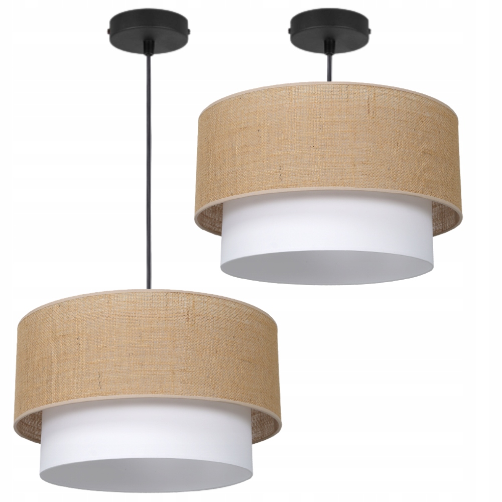Závěsná Stropní Lampa E27 Z Juty 45 CM S Dvojitým Stínítkem, Polská Lampa