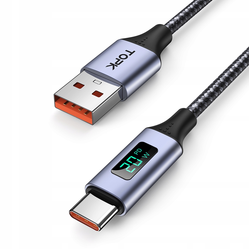 

Kabel Topk Usb C z wyświetlaczem 3A szybkie QC3