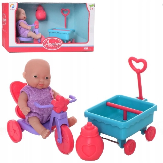 

Mini Lalka bobasek 12,5cm na rowerku + wózek