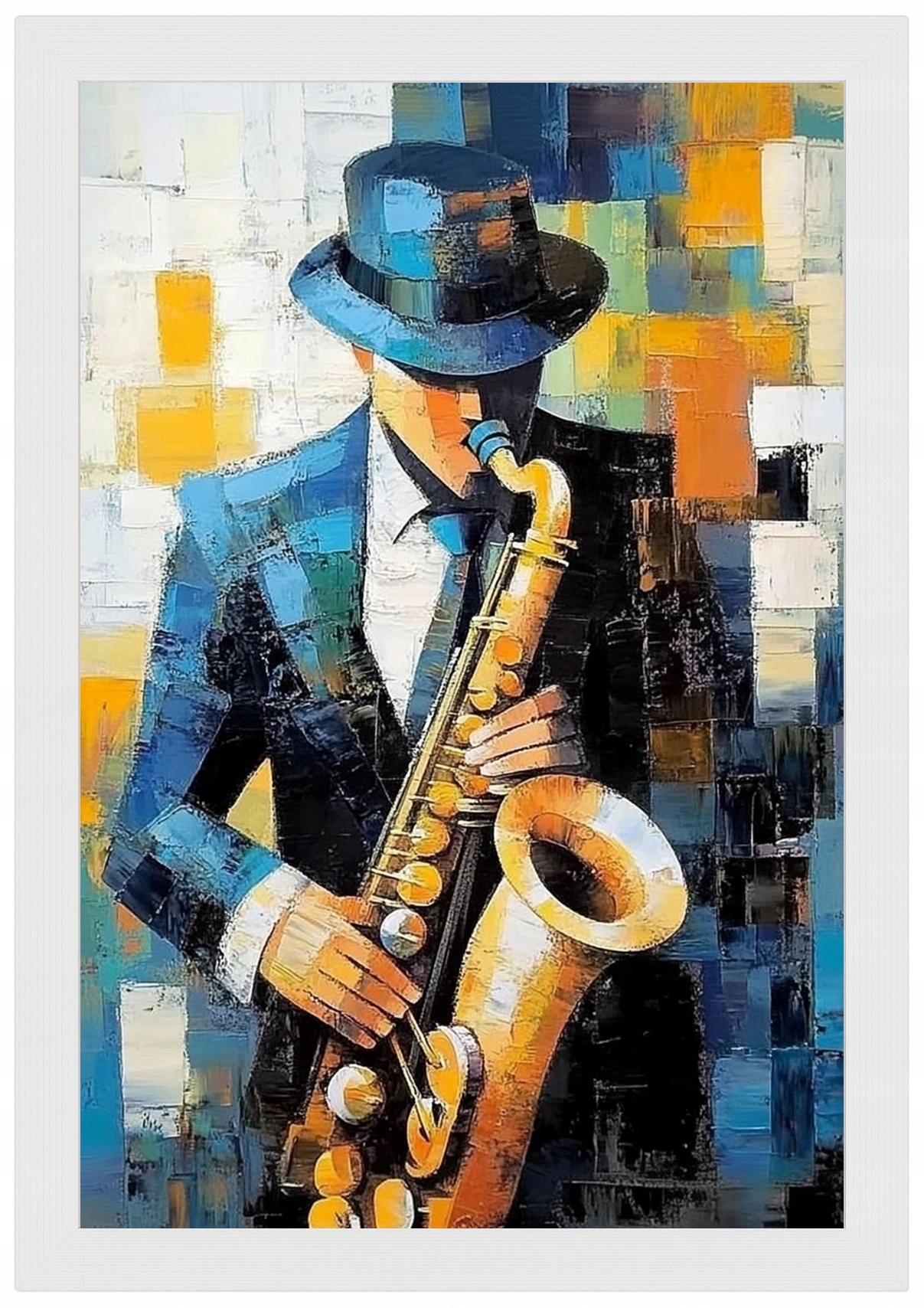 Plakát Rámeček Dřevo Kubismus Olej Portrét Hudebník Jazz Saxofon 40x60
