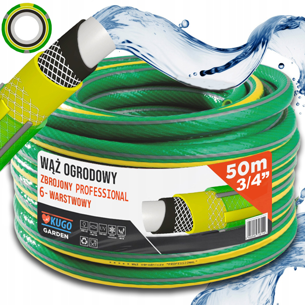 Gumová Záhradná Hadica 3/4" 50 m 6 Vrstvová Ozbrojená 36 Bar Poľská Výroba