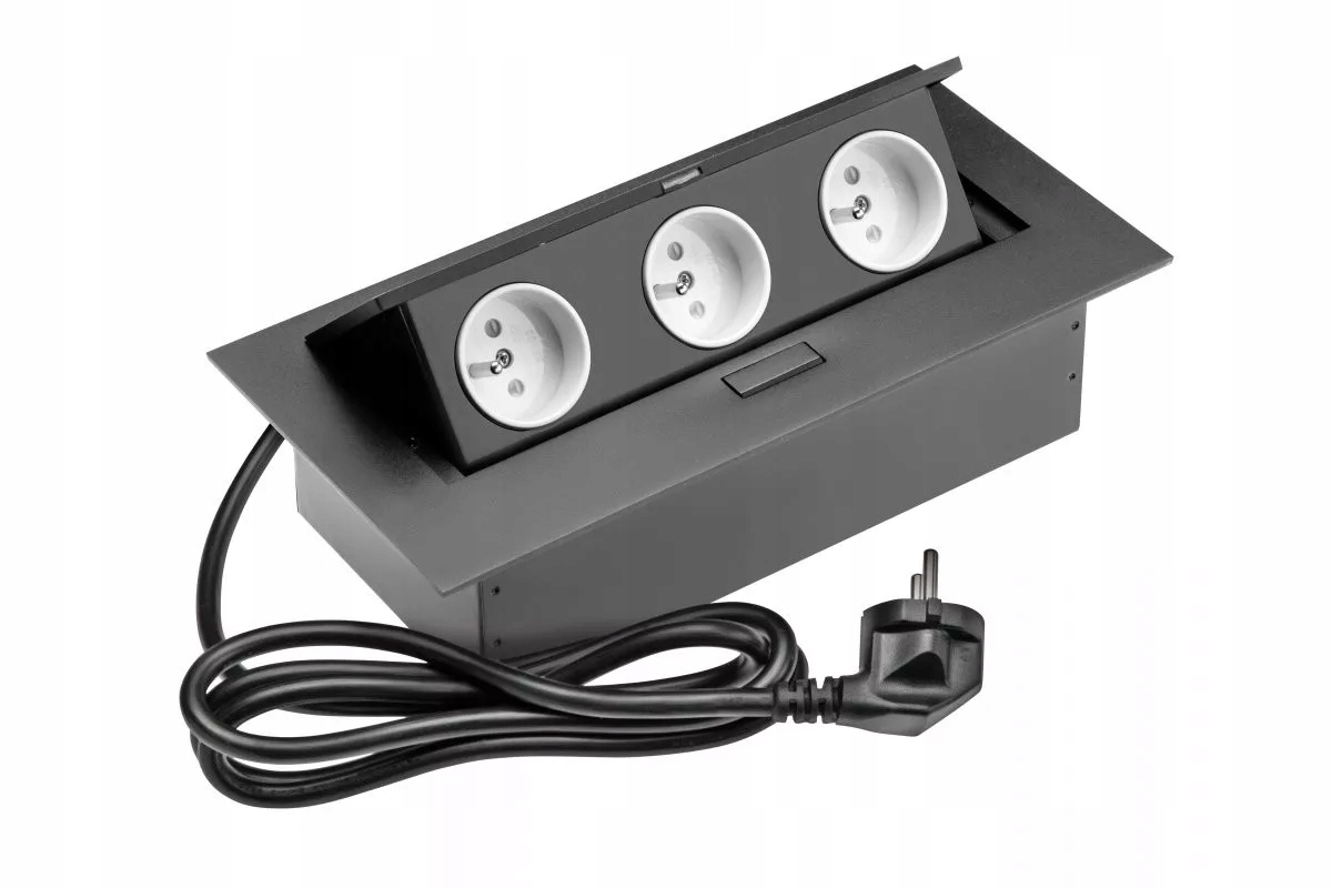 Gniazdo chowane wpuszczane w blat Gtv czarne gniazdko nablatowe potrójne 3G