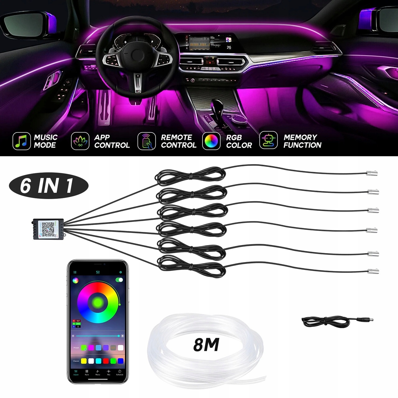 Led Osvětlení Interiéru Rgb Neon 6x Světlovod 800 cm App