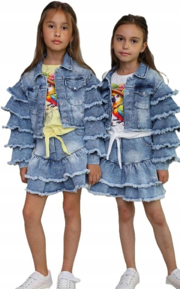 Małami Mała MI Komplet kurtka i spódnica jeans falbany 110 116