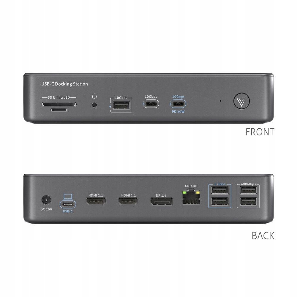 Vuelogic VL-D220 stacja dokująca USB-C 3.2 15-in-1 HDMI 2.1, DP 1.4 100W PD Kod producenta VL-DL220