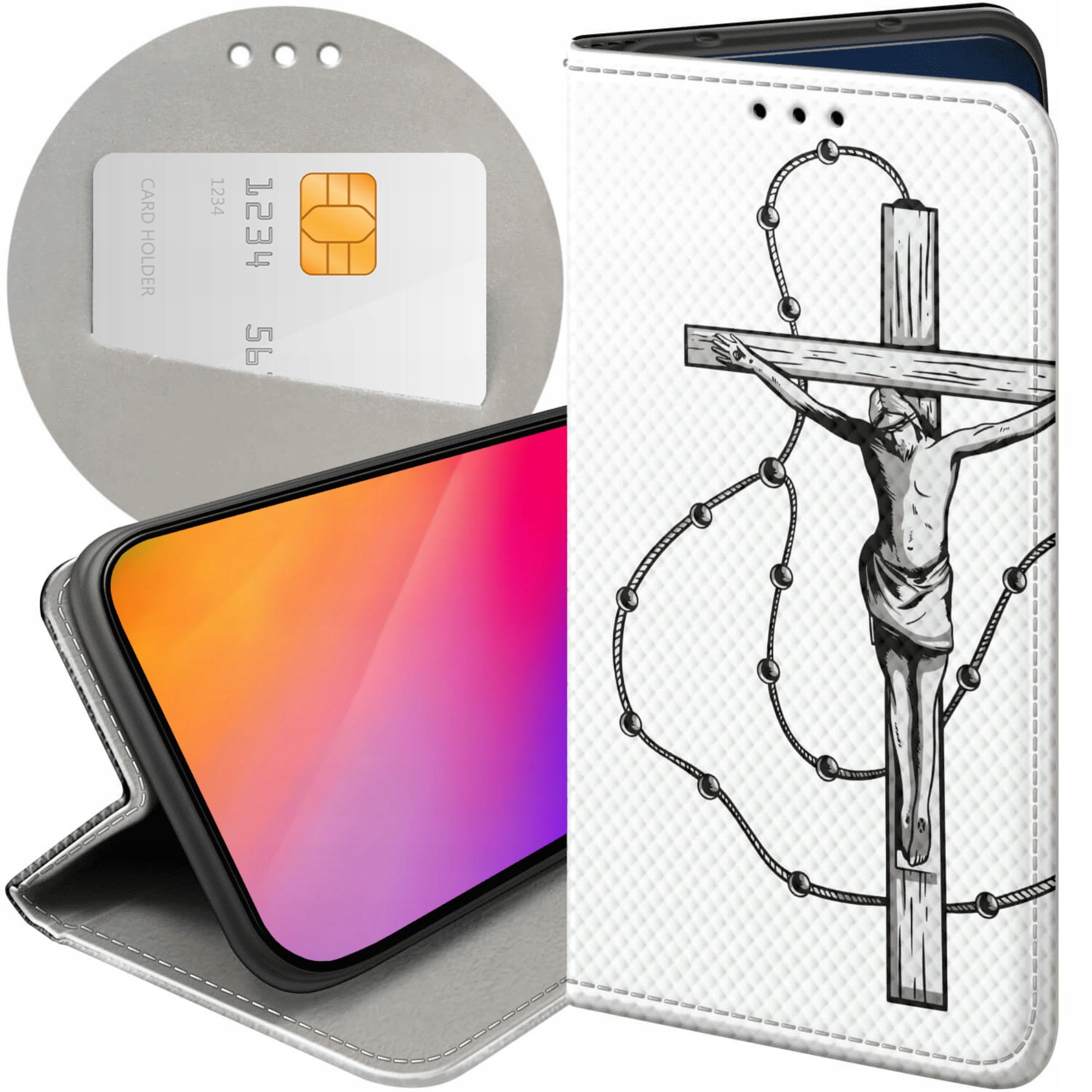 Etui Z Klapką Do Xiaomi Redmi 15 4G 5G Jezus Krzyż Różaniec Bóg