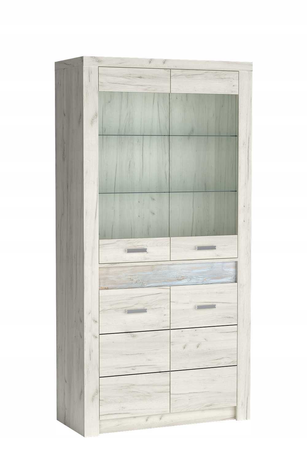 Klasická velká vitrína Velaro 96 cm Obývací pokoj Kancelář Skleněné police Kraft Bílá