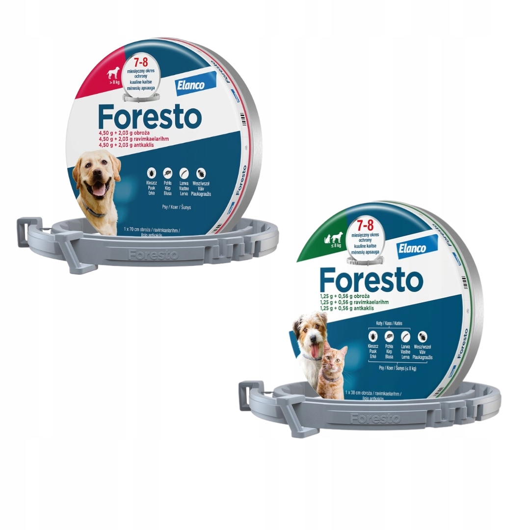 Elanco Foresto obroża dla psa i kota poniżej i powyżej 8 kg 2 Sztuki
