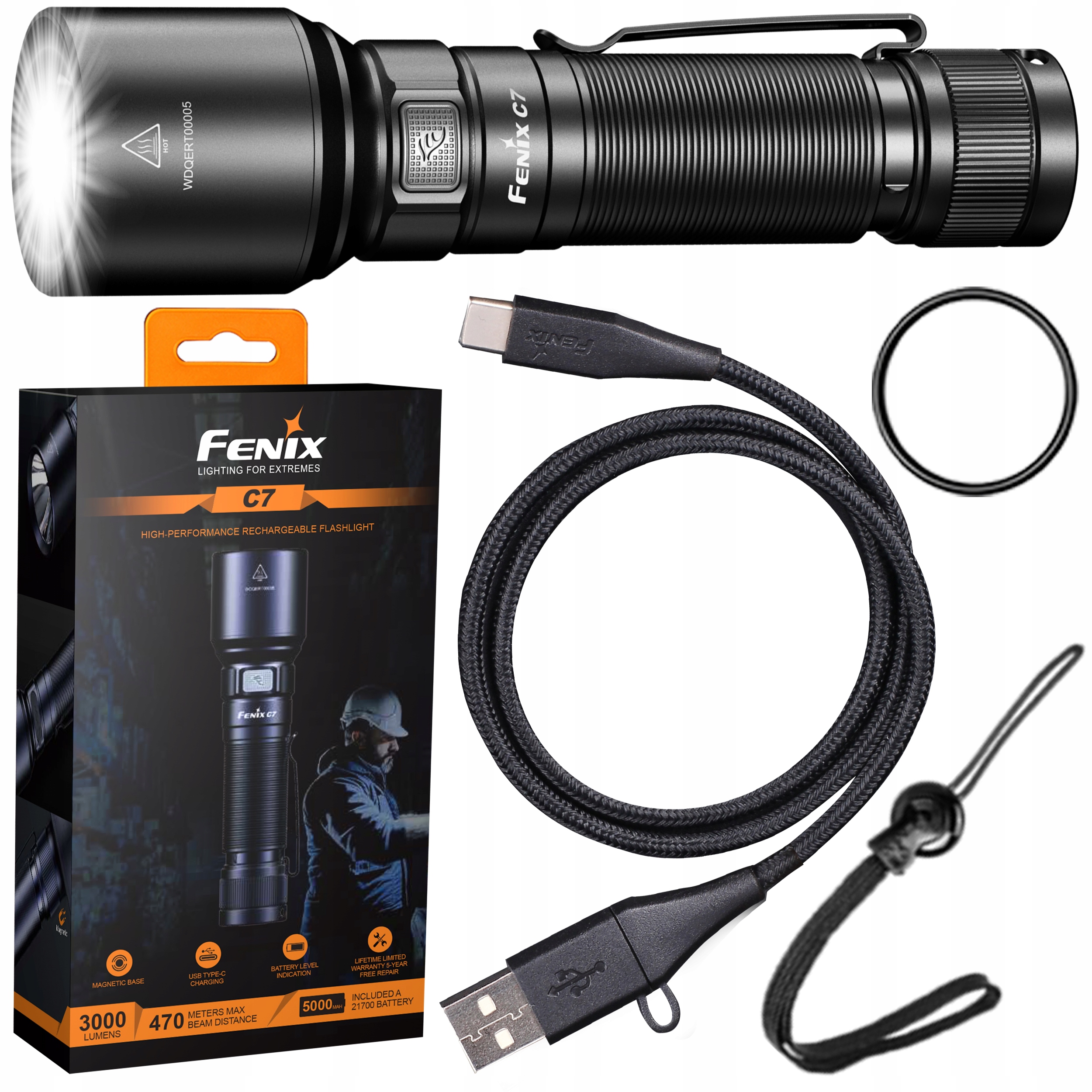 

Latarka diodowa Fenix C7 3000lm 470m Usb-c