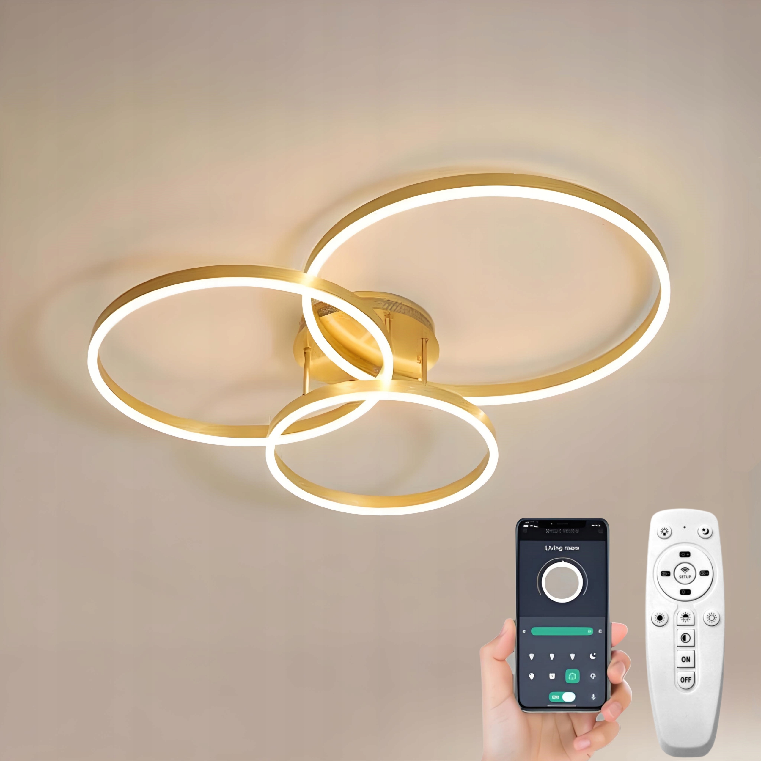 LAMPA SUFITOWA LED ZŁOTY MOŻLIWOŚĆ PRZYCIEMNIANIA 82CM Z PILOTEM 74W