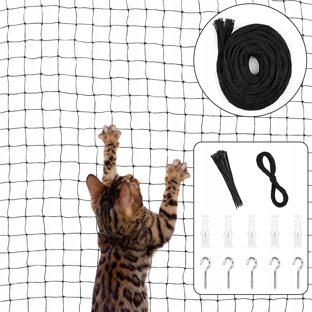 Siatka Dla Kota 8 x 3 m Siatka Na Balkon Okno Ochronna Mocna Duża 2,6x2,6cm