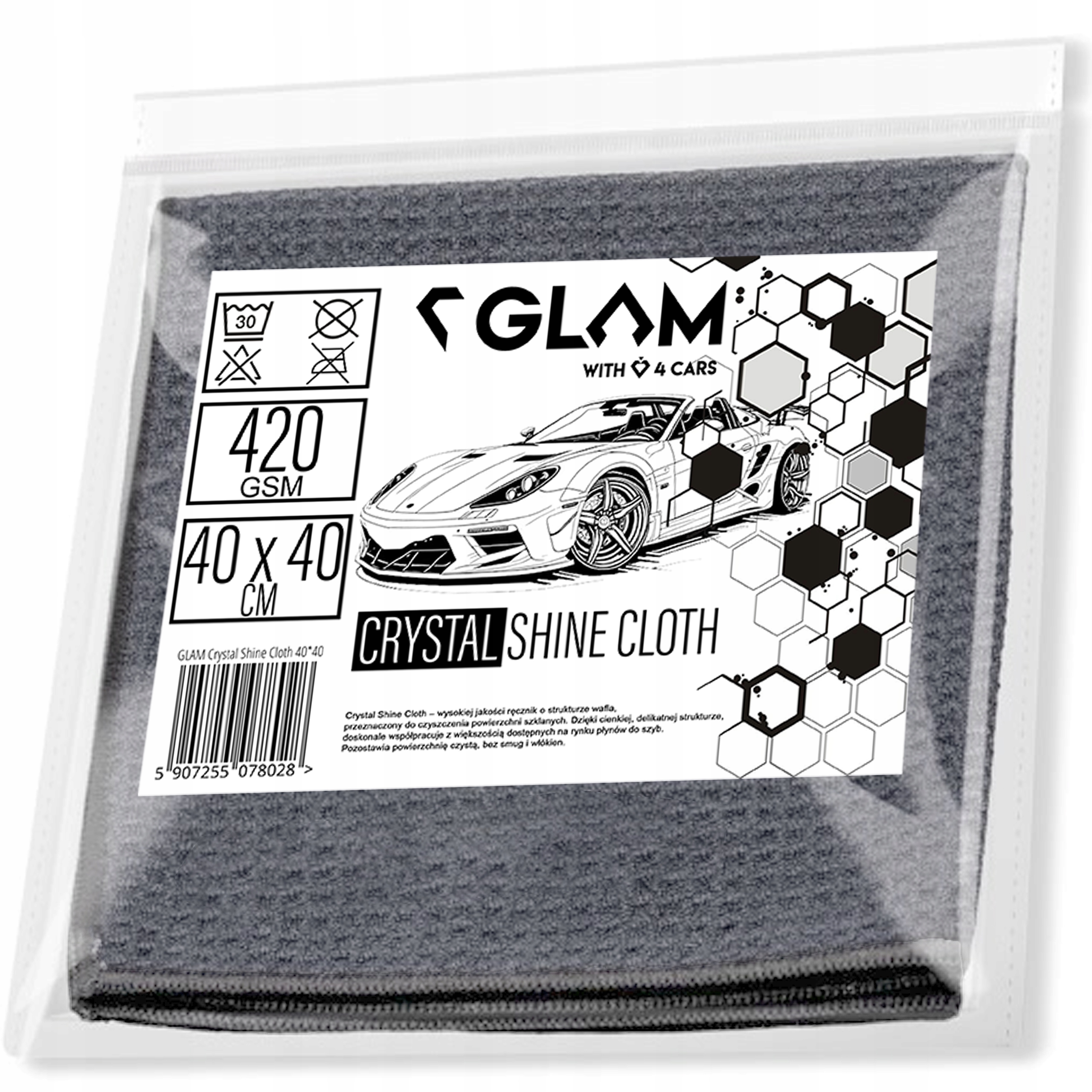 Glam Crystal Shine Cloth 40*40cm Profesjonalna Mikrofibra Waflowa Do Szyb