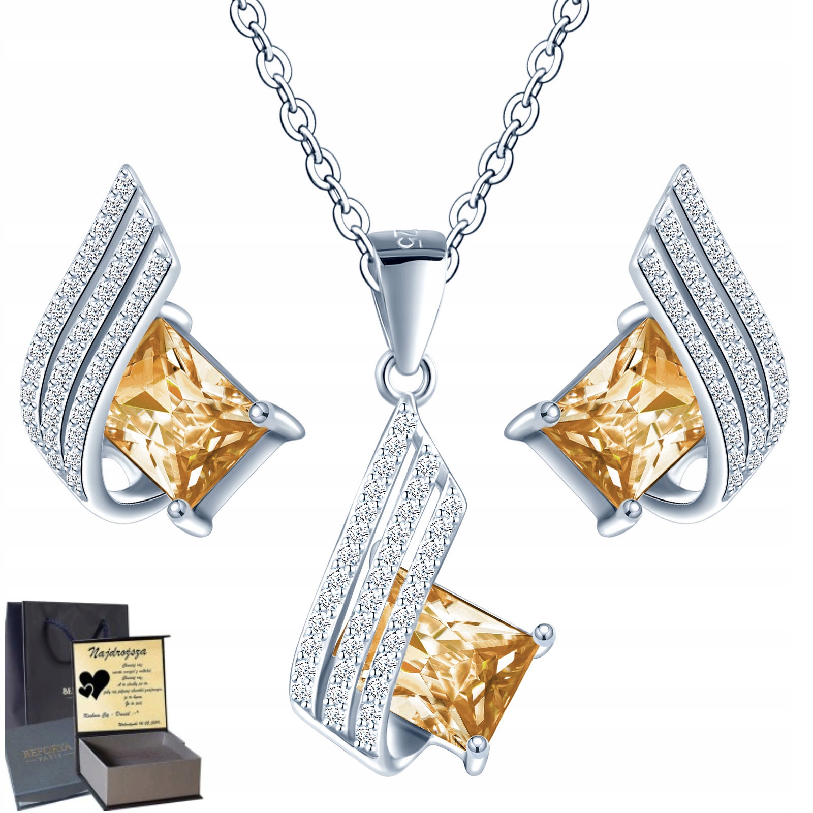 

Srebrny Komplet Srebro Swarovski Grawer Prezent
