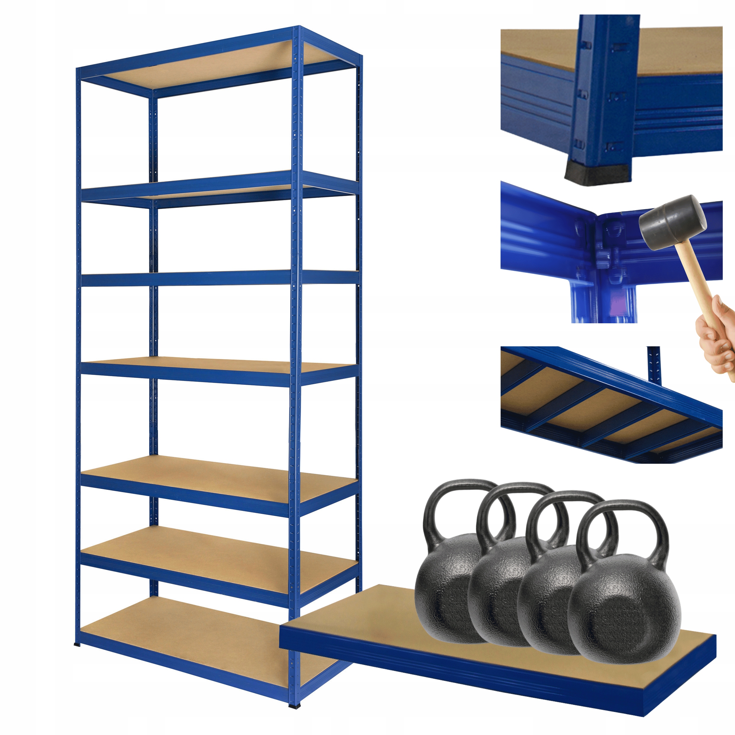 Kovový skladový regál Helios 270x100x30 cm 7Px400 kg Pevná Obloha