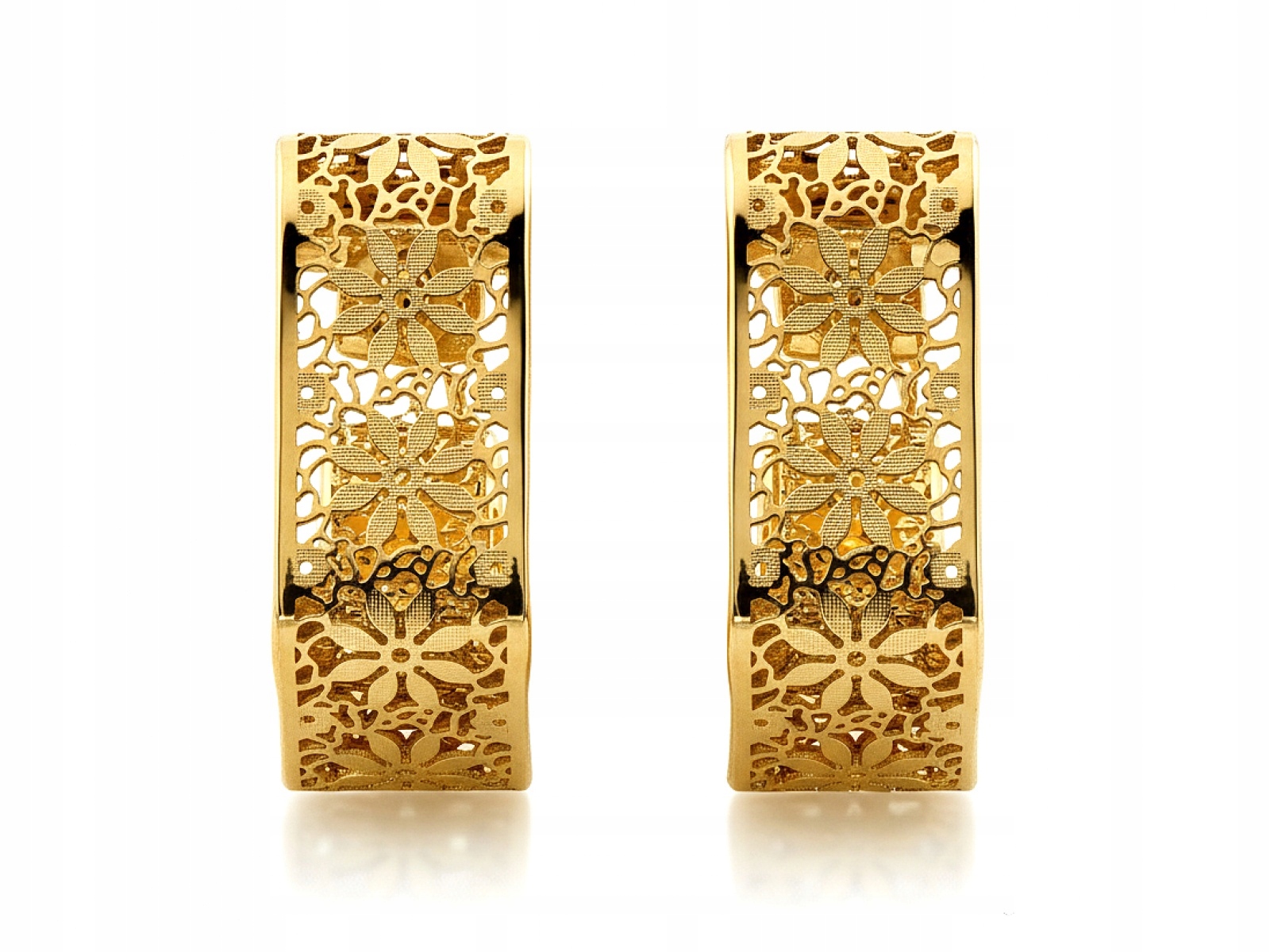 Ženské Zlaté Náušnice 585 tyčinky bez kamene, moderní, ažurové s květinami