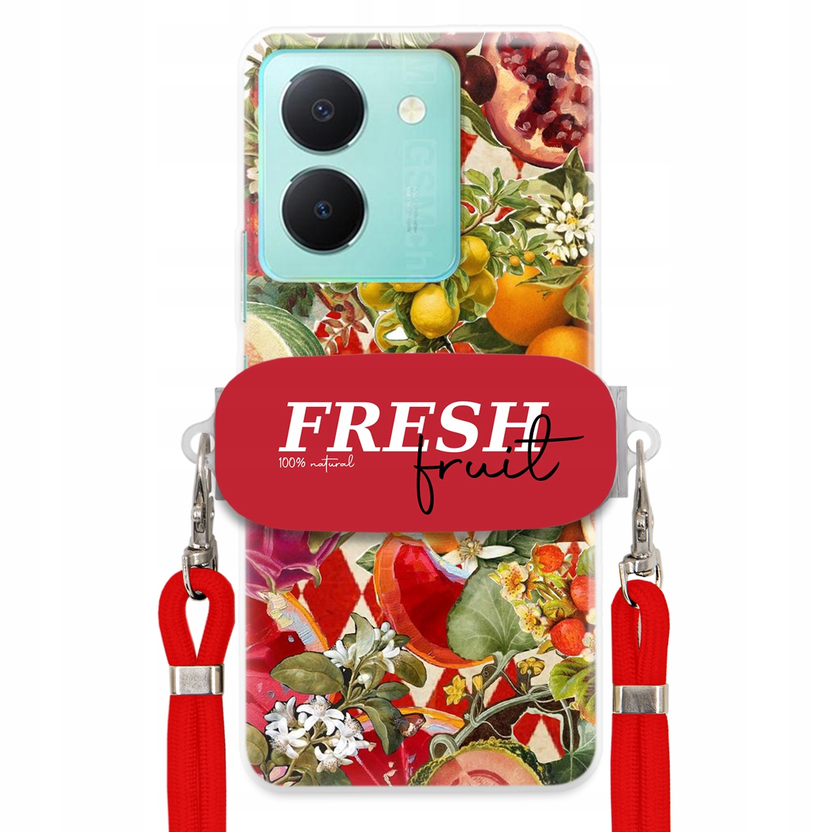 Puzdro pre Vivo Y36 Červené Crossbody vodítko držiak Fresh Fruit Ovocný
