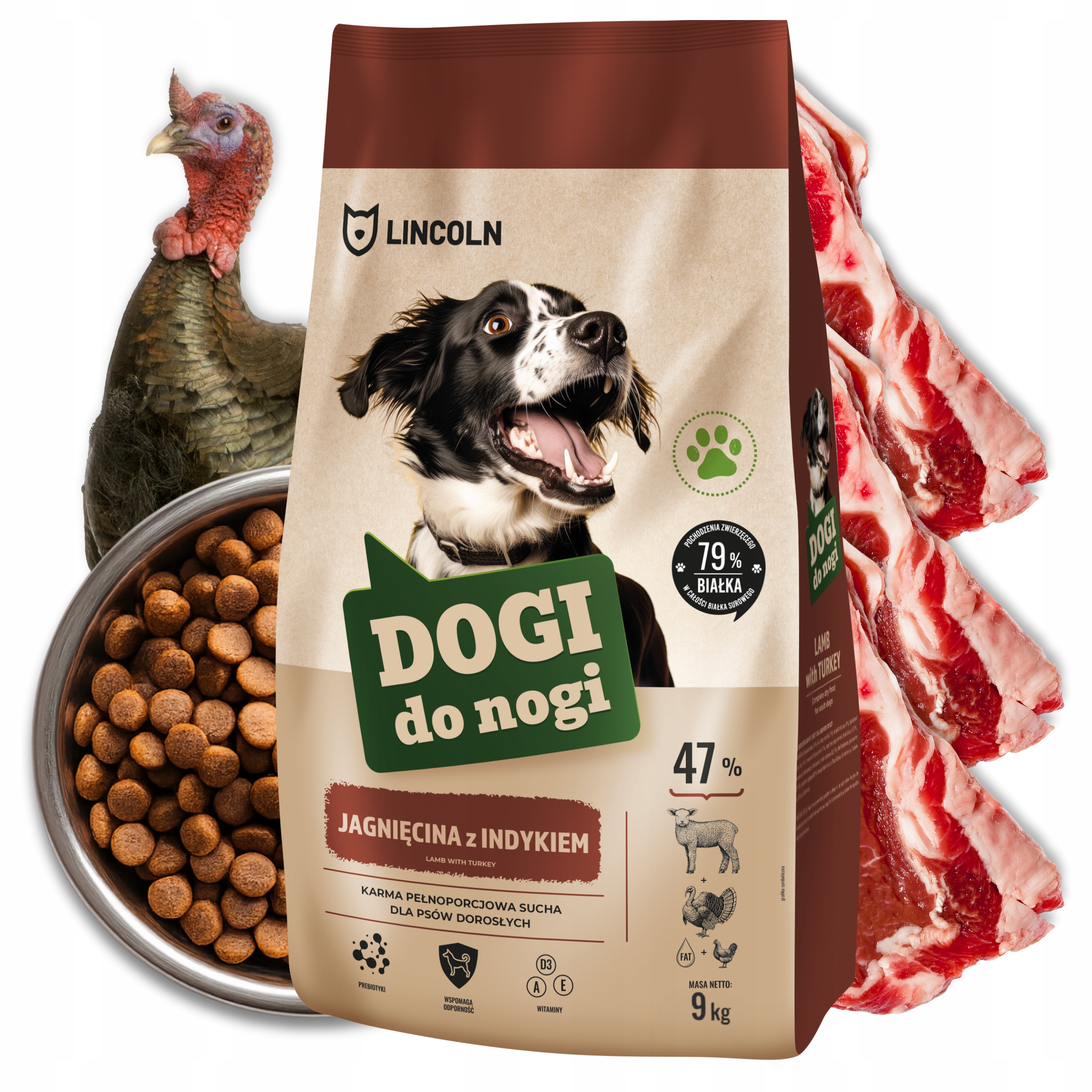 Levně Dogy na nohy Maso 47% Suché Krmivo pro psa 9kg Jehněčí Adult Care