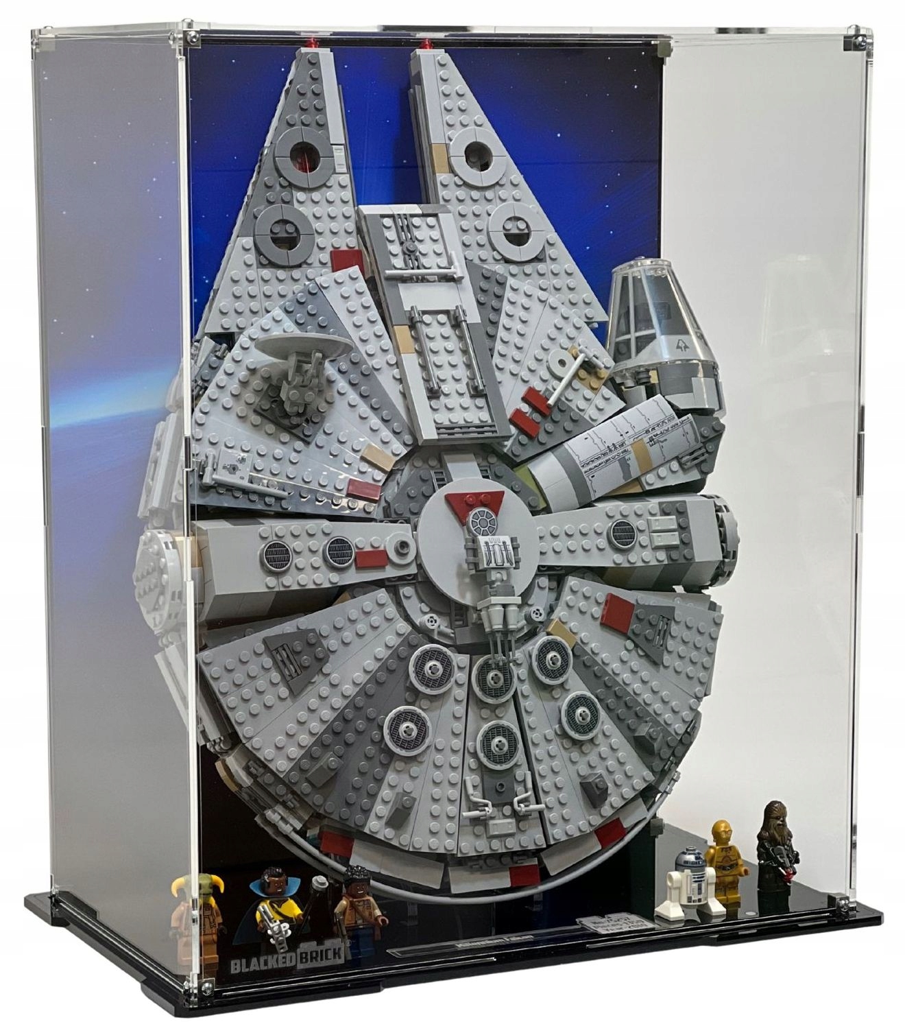 Stojaca vitrína s pozadím Blacked Brick pre Lego 75257 Star Wars Sokol