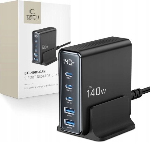 Tech-Protect Tech-protect DC140W-GAN 5-PORT Desktop Charger PD140W/QC3.0