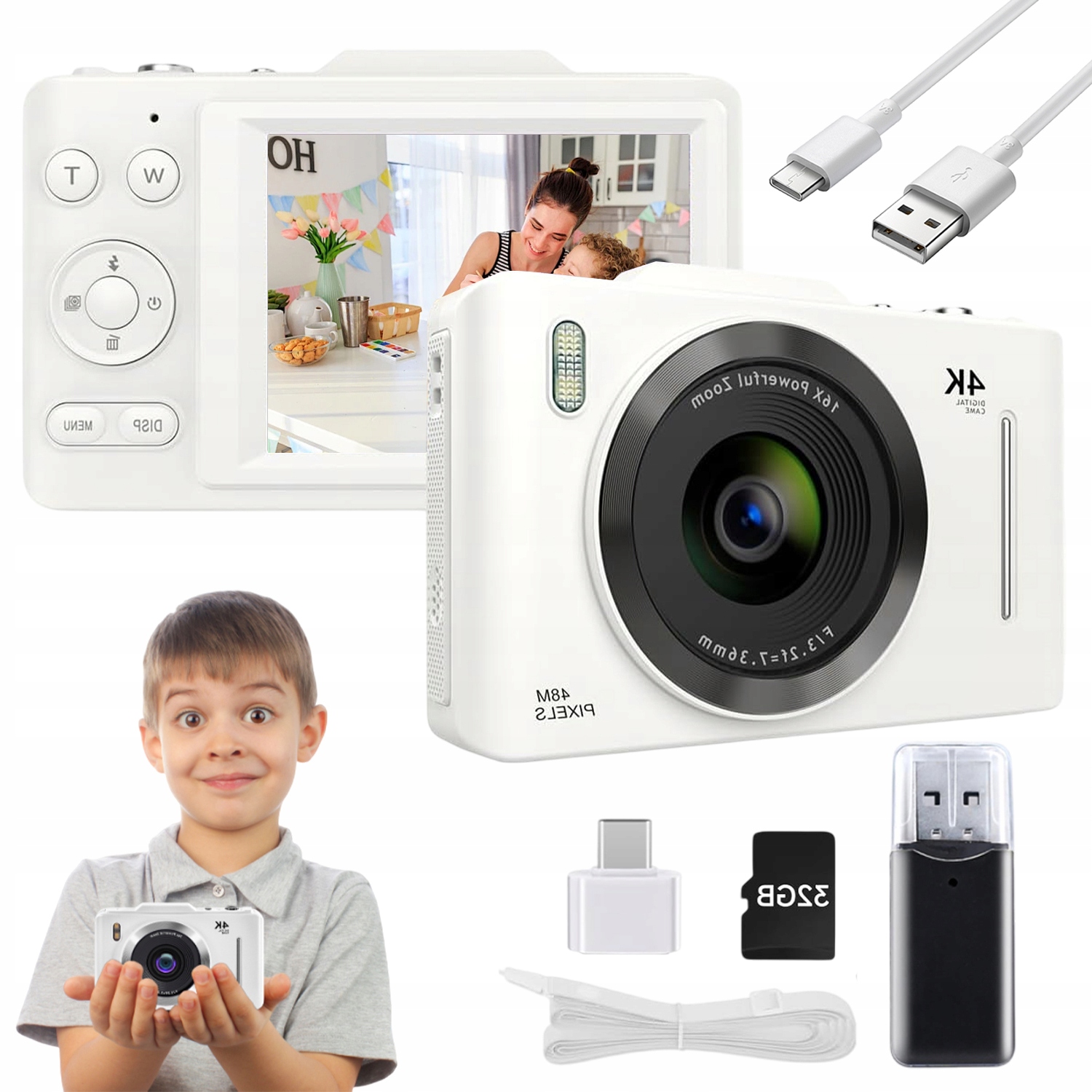 Digitální Fotoaparát 48 Mp 1080P Zoom 16X 32GB Karta Type-c