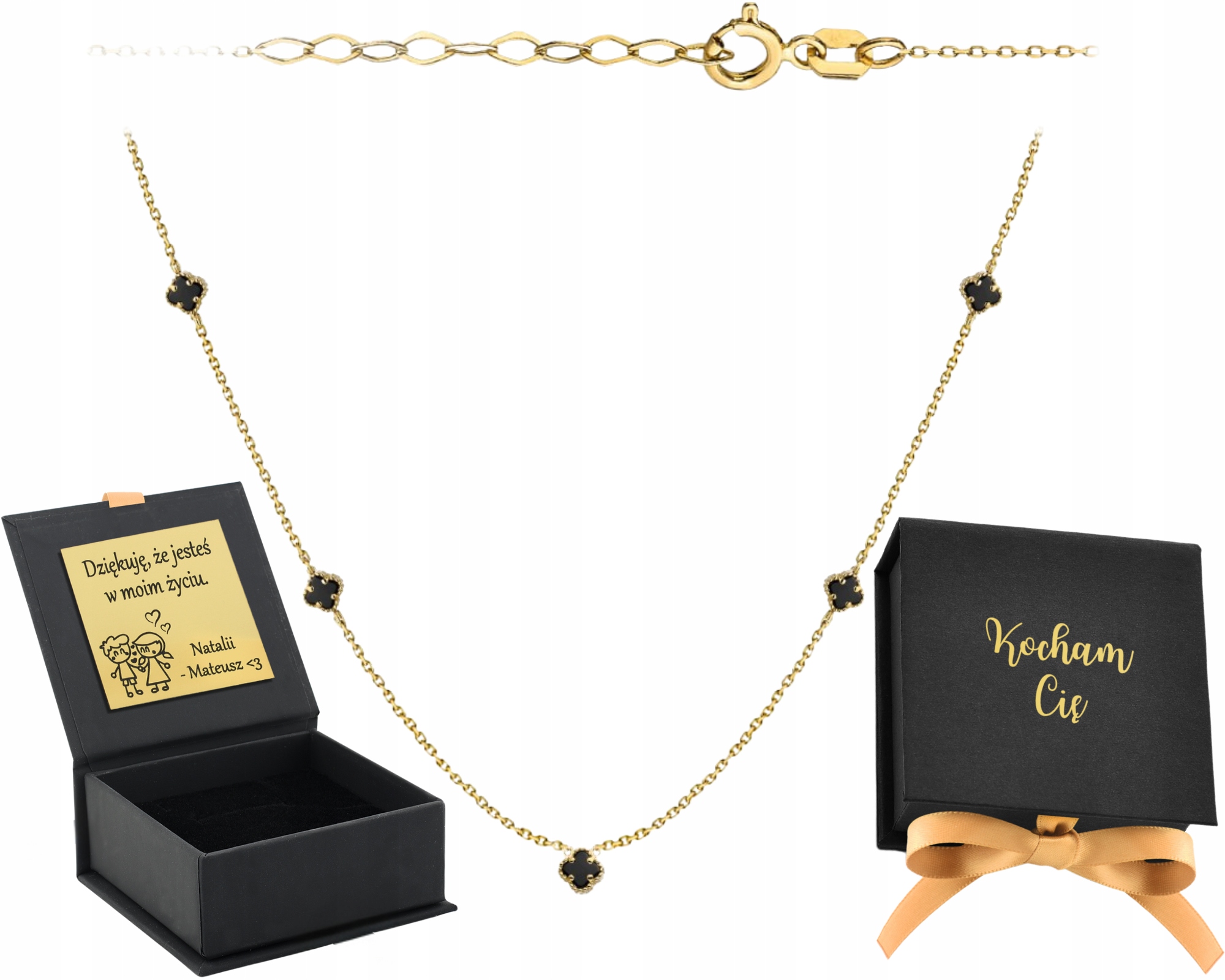 Zlatý náhrdelník Celebrity s jemnými černými koníky, zlato 585