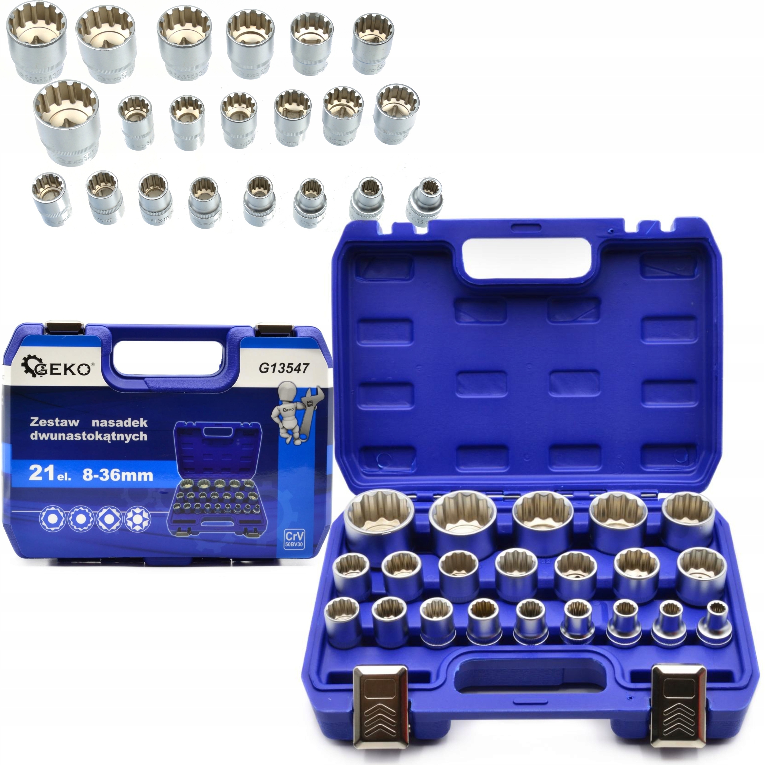 Klucze Nasadowe 1/2 Spline 12 Kątne Dwunastokątne 8-36MM Zestaw 21SZT