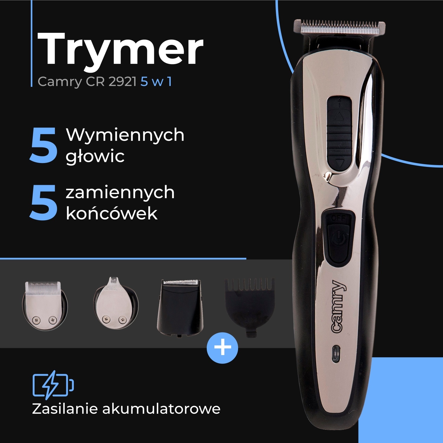 Trymer 5w1 CR 2921 - Strzyżarka, Golarka, Trymer 48W Zestaw