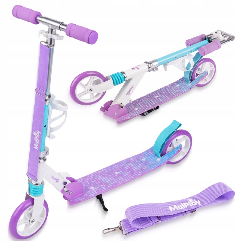 Hulajnoga Składana z Paskiem Uchwyt na Bidon Amortyzowana z Hamulcem Lekka