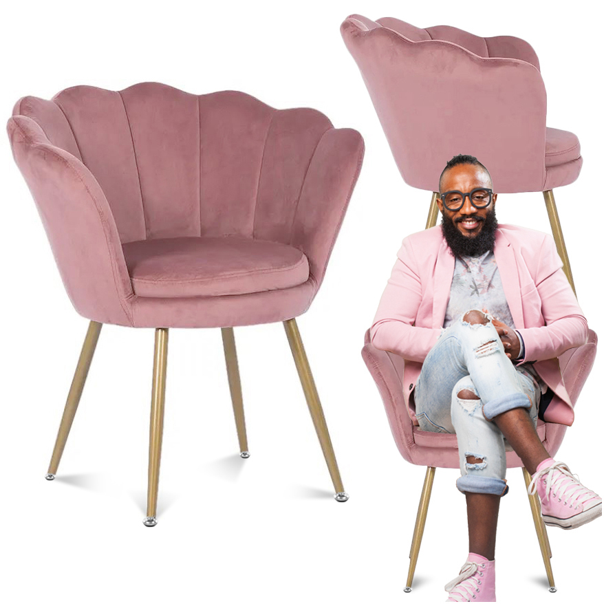 KRZESŁO MUSZELKA RÓŻOWE WELUROWE FOTEL TAPICEROWANY MUSZLA WELUR DO SALONU