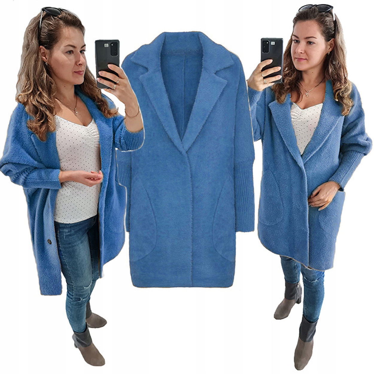 Velká Velikost 44-54 Kabát Alpaki oversize Jeans