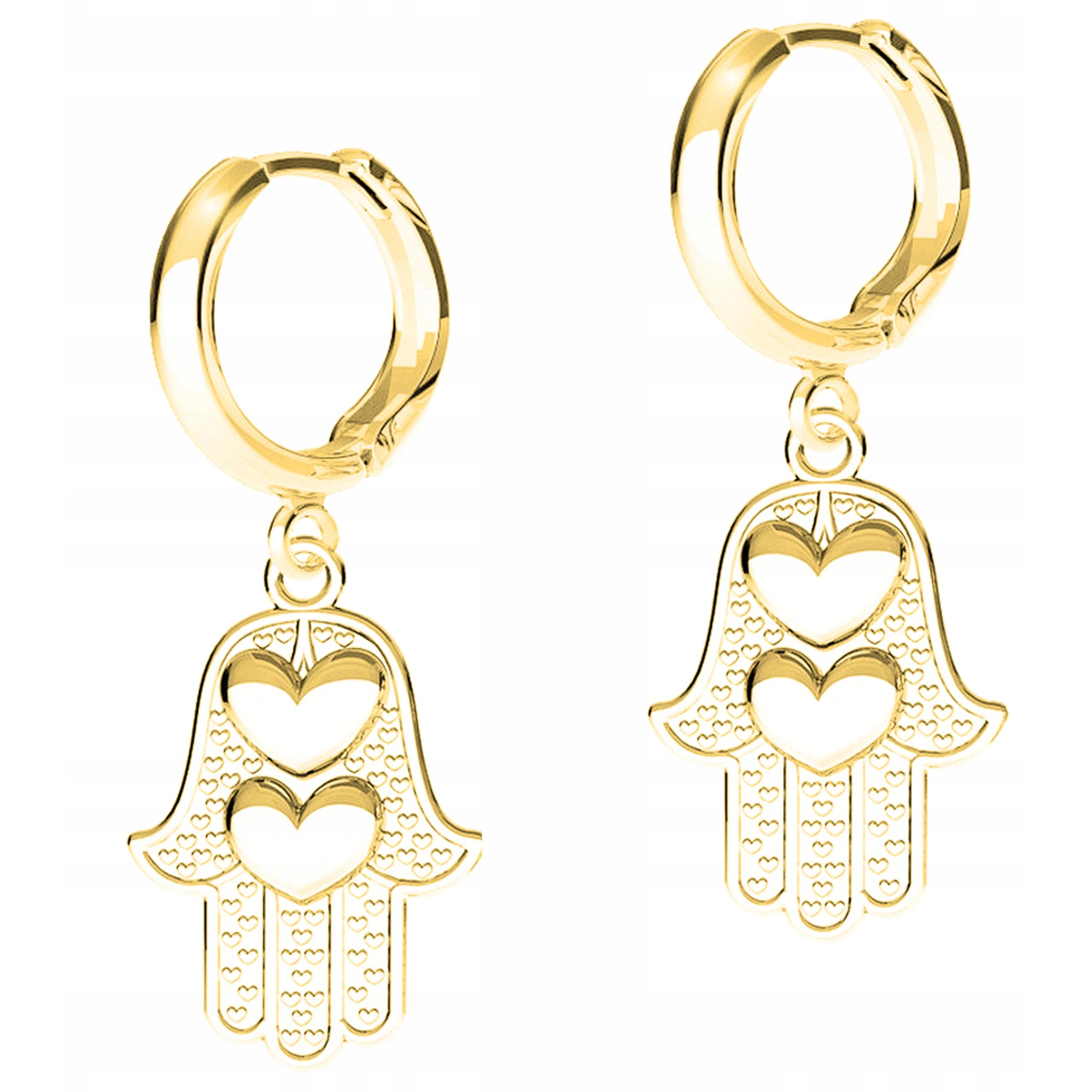 Zlaté Náušnice Ruce Prozřetelnosti Ruka Srdce Oko Srdíčka Stříbro 925