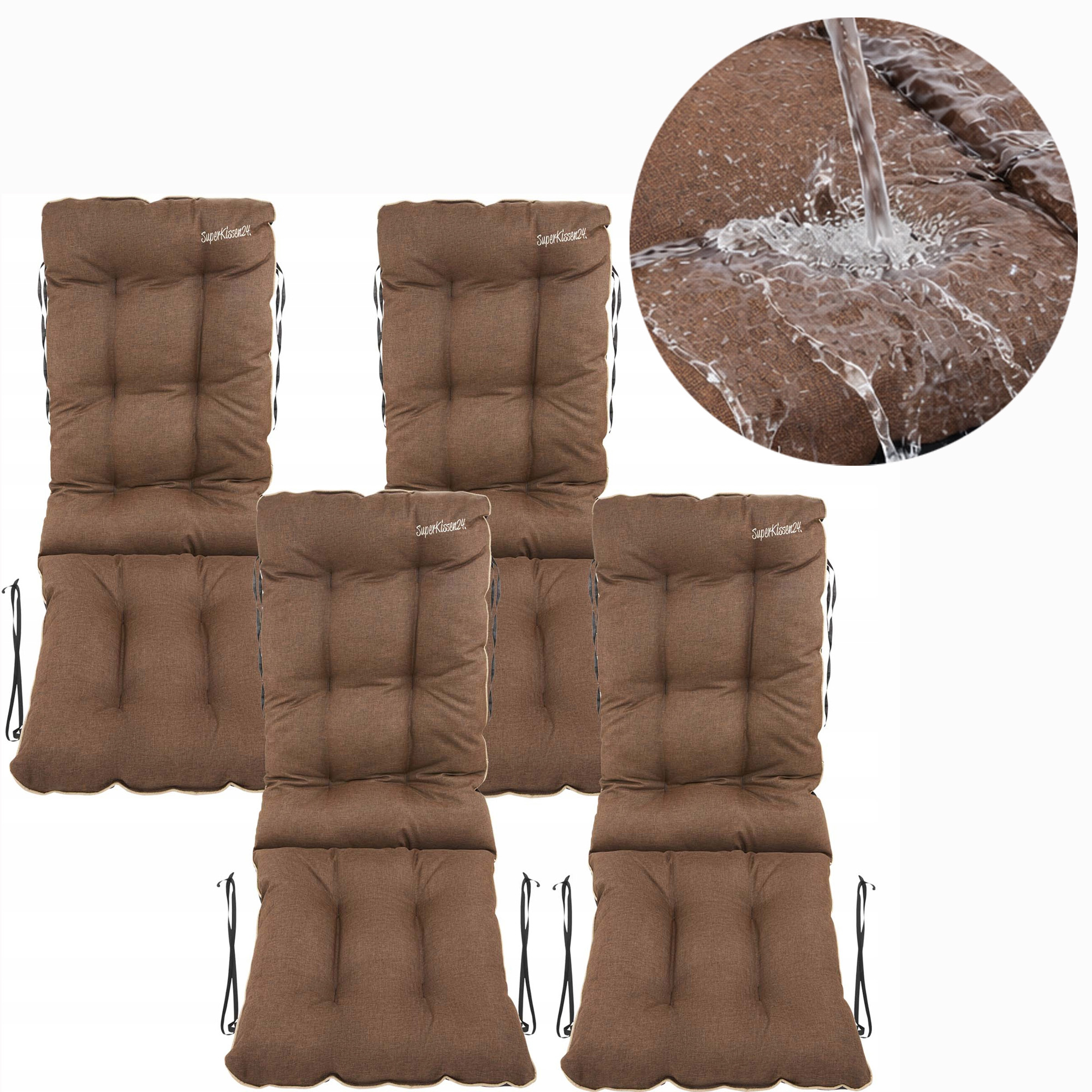 Set polštář Voděodolná na zahradní židli 48x48x75 Len Hnědá 4ks