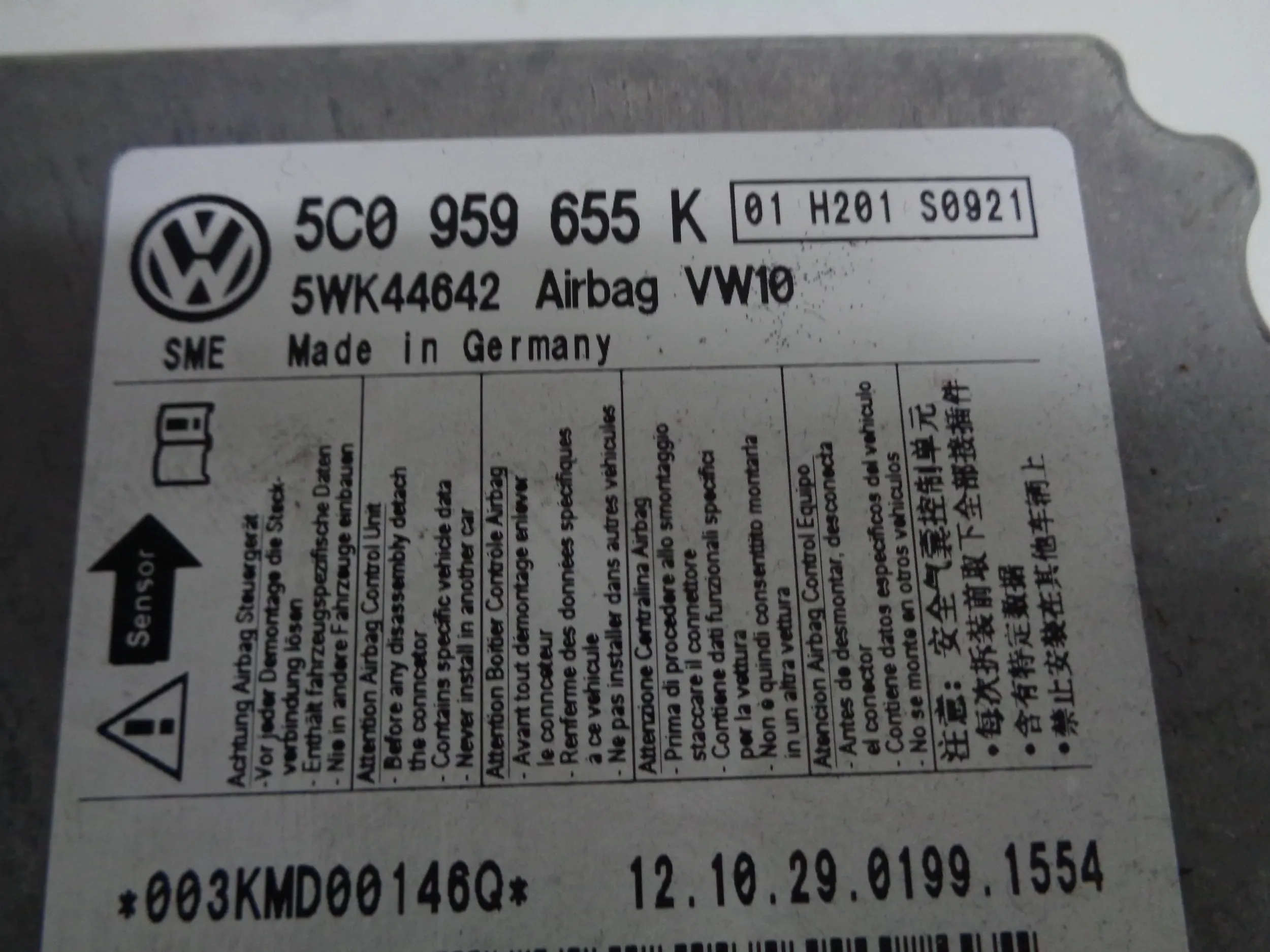 VW JETTA VI 10-18 MODULE CONTROL UNIT AIR BAG 5C0959655K