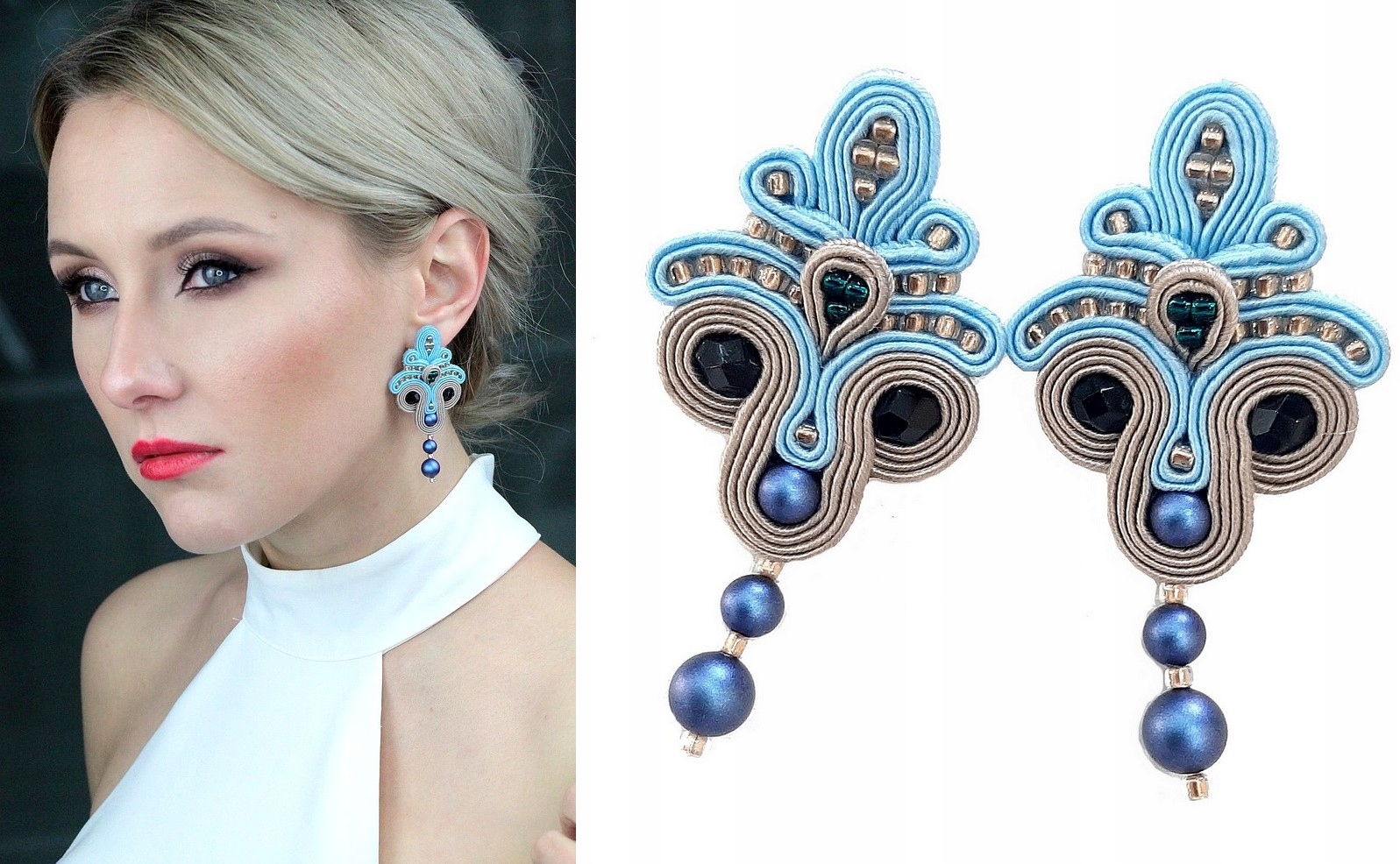 

Kolczyki Perły Swarovski Sutasz Niebieskie Czarne