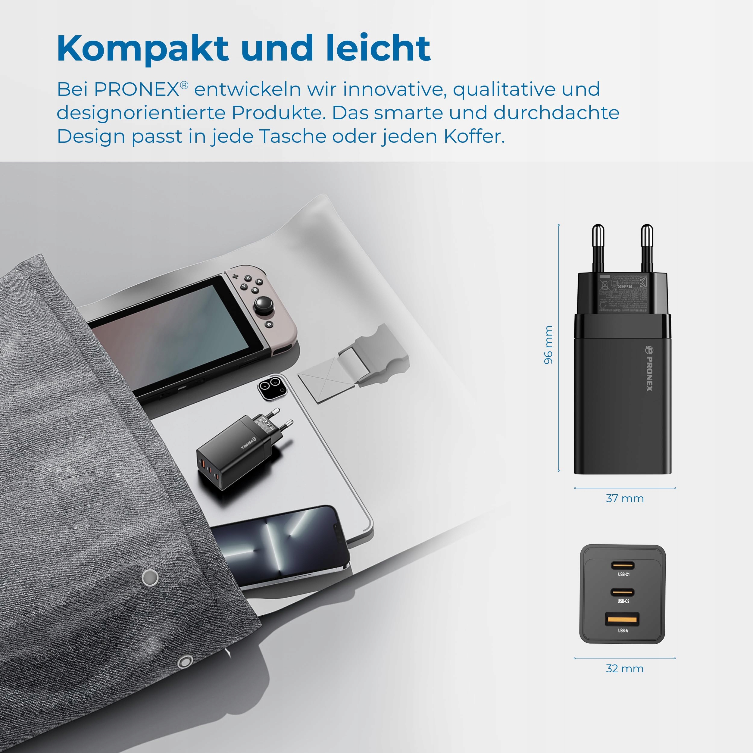 PRONEX 67W GaN USB-C Charger 3 Ports Fast Charging PD 3.0 Apple Samsung — miniatura 4