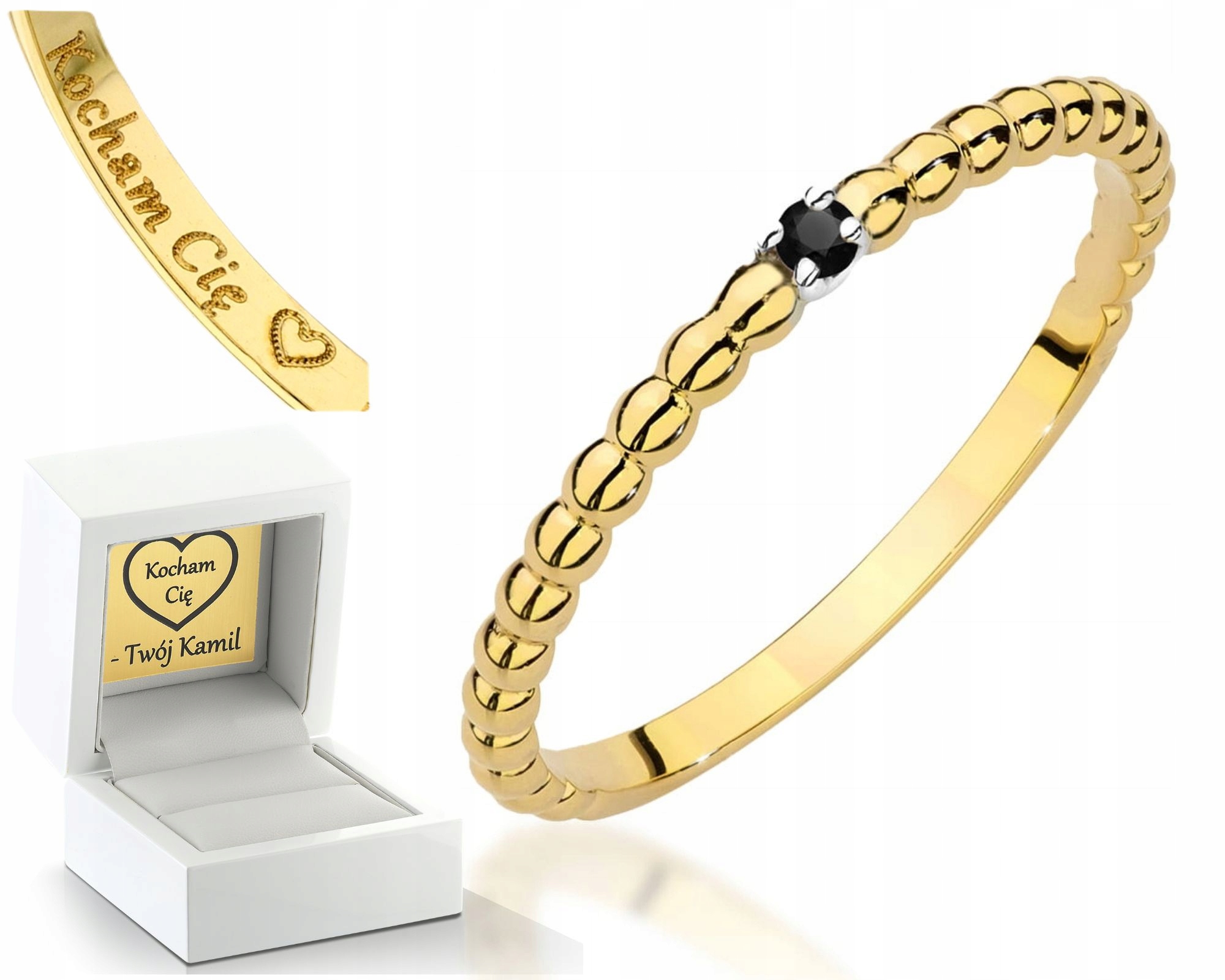 Zlatý Prstýnek Složený Z Kuliček S Černým Diamantem 585 Dárek Gravírování