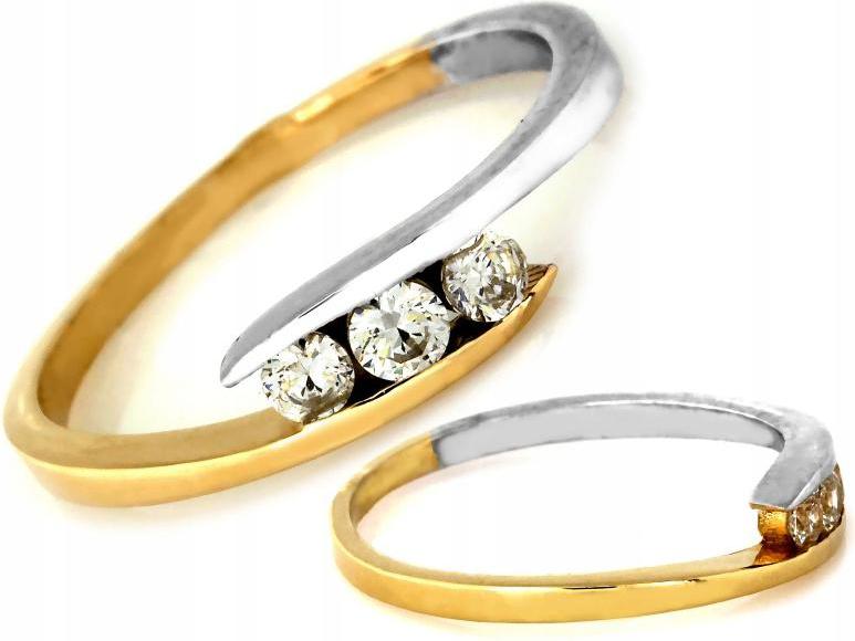 Zlatý prstýnek 585, klasický, se třemi zirkony, velikost 13, se zlatem