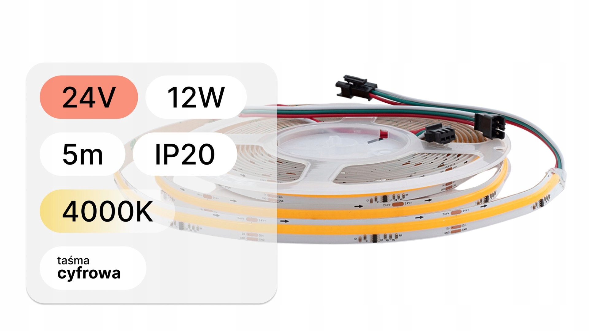 5mb Led Pásek 24V Cob 12W 360 Led IP20 4000K digitální