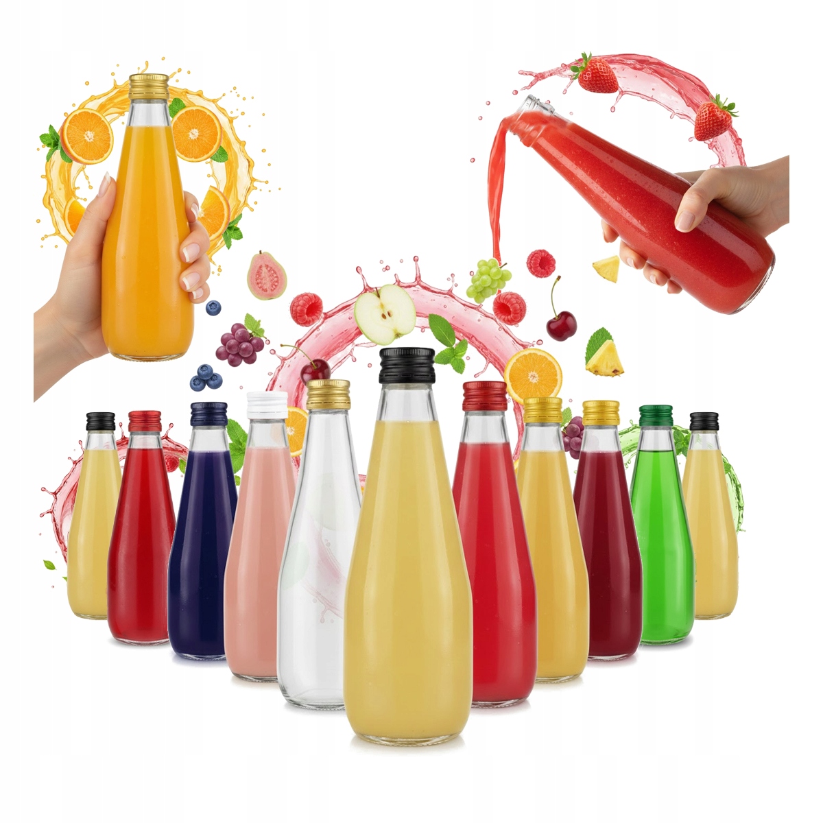 50x Skleněné Láhve Kapka 330 ml Šroubovací Víčko Láhev Na Šťávu Sirup Sodík