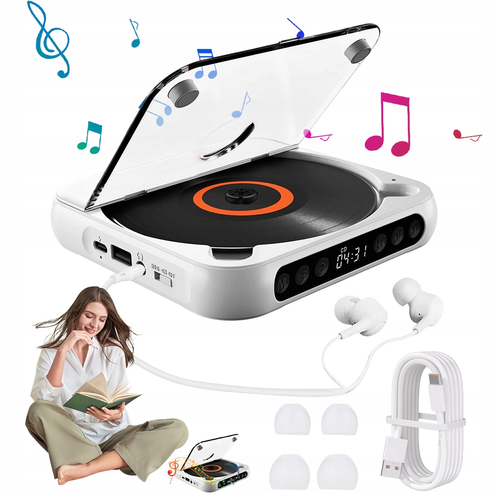 Přenosný Bluetooth Přehrávač Cd/hudební Přehrávač Se Sluchátky, Bílý