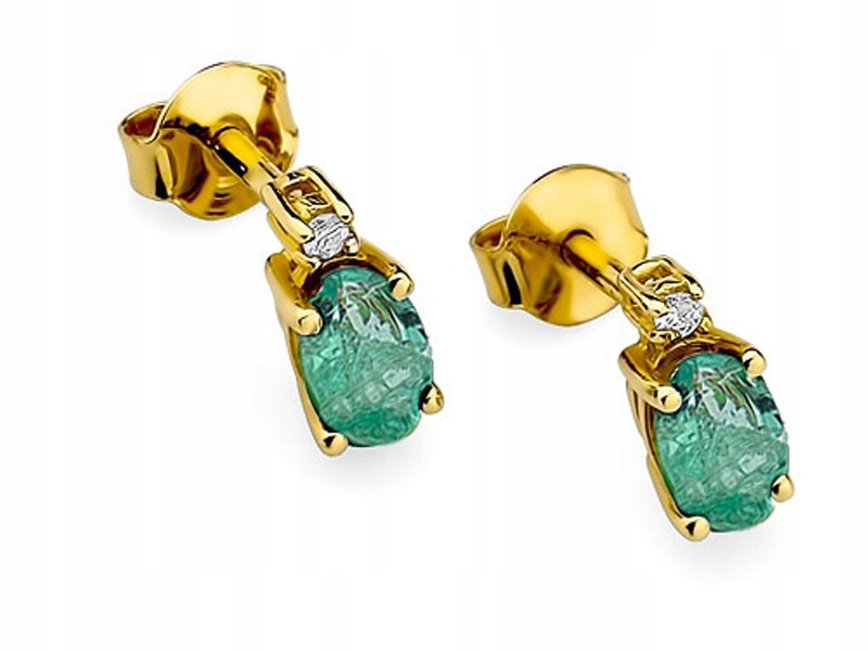 Zlaté náušnice 585 S Smaragdy A Brilianty 1,50 elegantní vzor 14kt